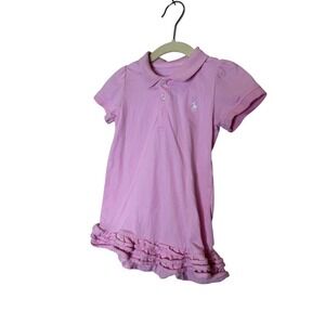 Polo Ralph Lauren Dress Girls 2T Pink Short Sleeve Polo Ruffle Hem Knit Casual‎